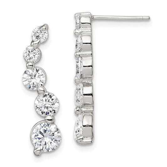 QE4316 Sterling Silver Rhodium-plated Polished CZ Journey Post Earrings