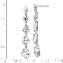 QE4317 Sterling Silver Rhodium-plated Clear CZ Journey Dangle Post Earrings