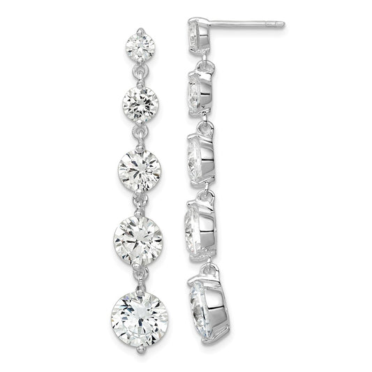 QE4317 Sterling Silver Rhodium-plated Clear CZ Journey Dangle Post Earrings