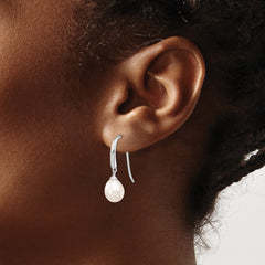 QE4333 Sterling Silver Rhodium-plated 8-9mm White Teardrop Freshwater Cultured Pearl Dangle Earrings