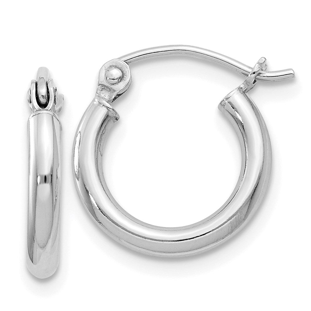 QE4375 Sterling Silver Rhodium-plated 2mm Round Hoop Earrings
