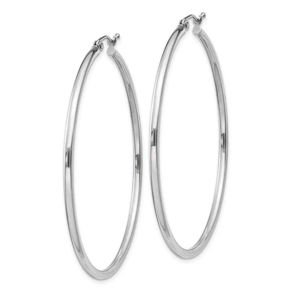 QE4377 Sterling Silver Rhodium-plated 2mm Round Hoop Earrings