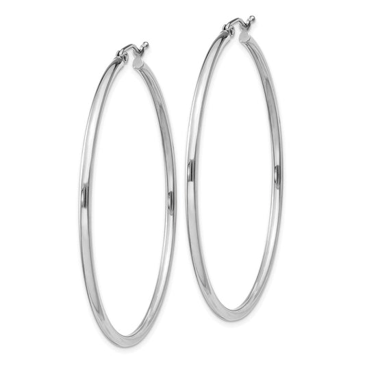 QE4377 Sterling Silver Rhodium-plated 2mm Round Hoop Earrings