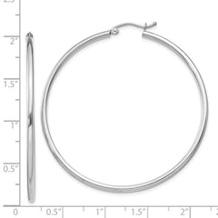 QE4377 Sterling Silver Rhodium-plated 2mm Round Hoop Earrings