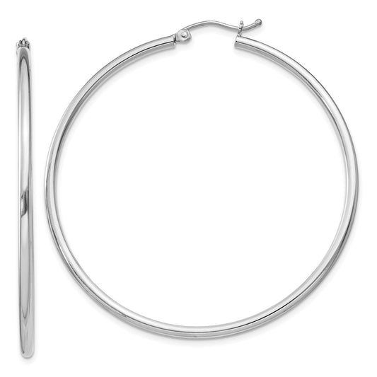 QE4377 Sterling Silver Rhodium-plated 2mm Round Hoop Earrings