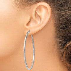 QE4378 Sterling Silver Rhodium-plated 2mm Round Hoop Earrings