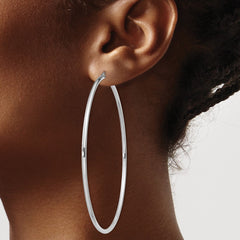 QE4380 Sterling Silver Rhodium-plated 2mm Round Hoop Earrings