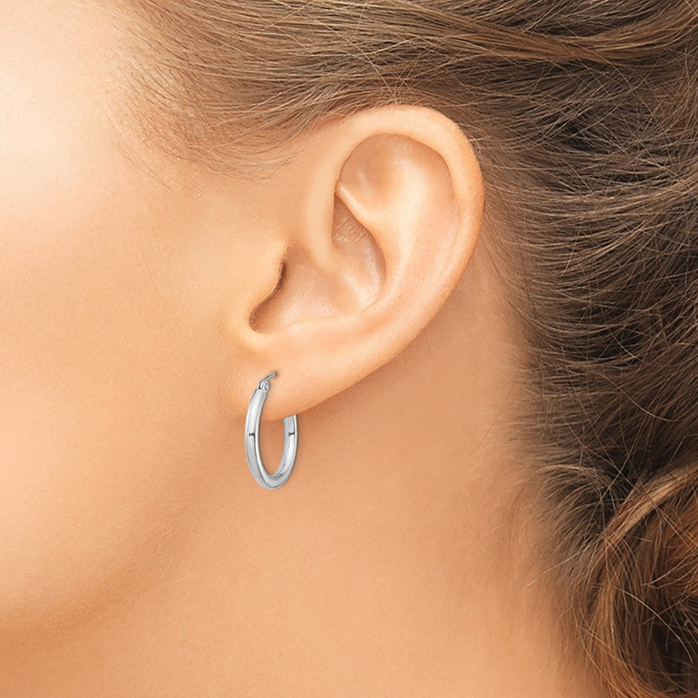 QE4384 Sterling Silver Rhodium-plated 2.5mm Round Hoop Earrings