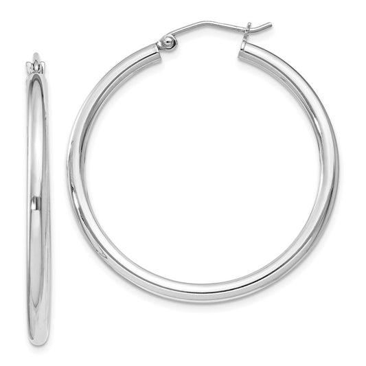 QE4387 Sterling Silver Rhodium-plated 2.5mm Round Hoop Earrings