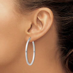 QE4388 Sterling Silver Rhodium-plated 2.5mm Round Hoop Earrings