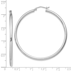 QE4390 Sterling Silver Rhodium-plated 2.5mm Round Hoop Earrings