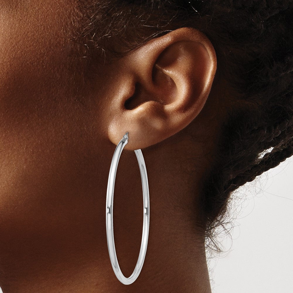 QE4391 Sterling Silver Rhodium-plated 2.5mm Round Hoop Earrings