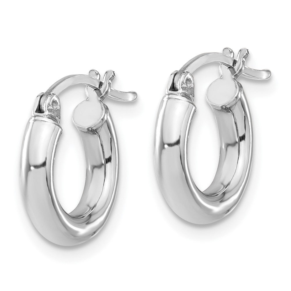 QE4396 Sterling Silver Rhodium-plated 3mm Round Hoop Earrings