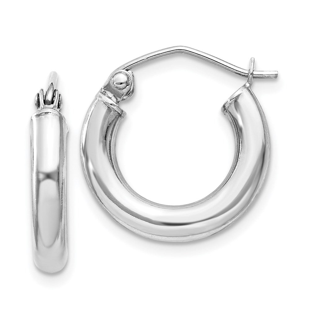 QE4397 Sterling Silver Rhodium-plated 3mm Round Hoop Earrings