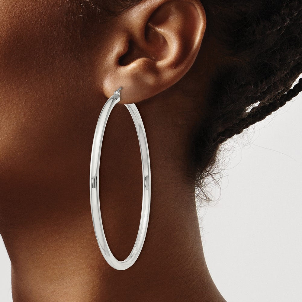 QE4398SP Sterling Silver 3mm Round Hoop Earrings