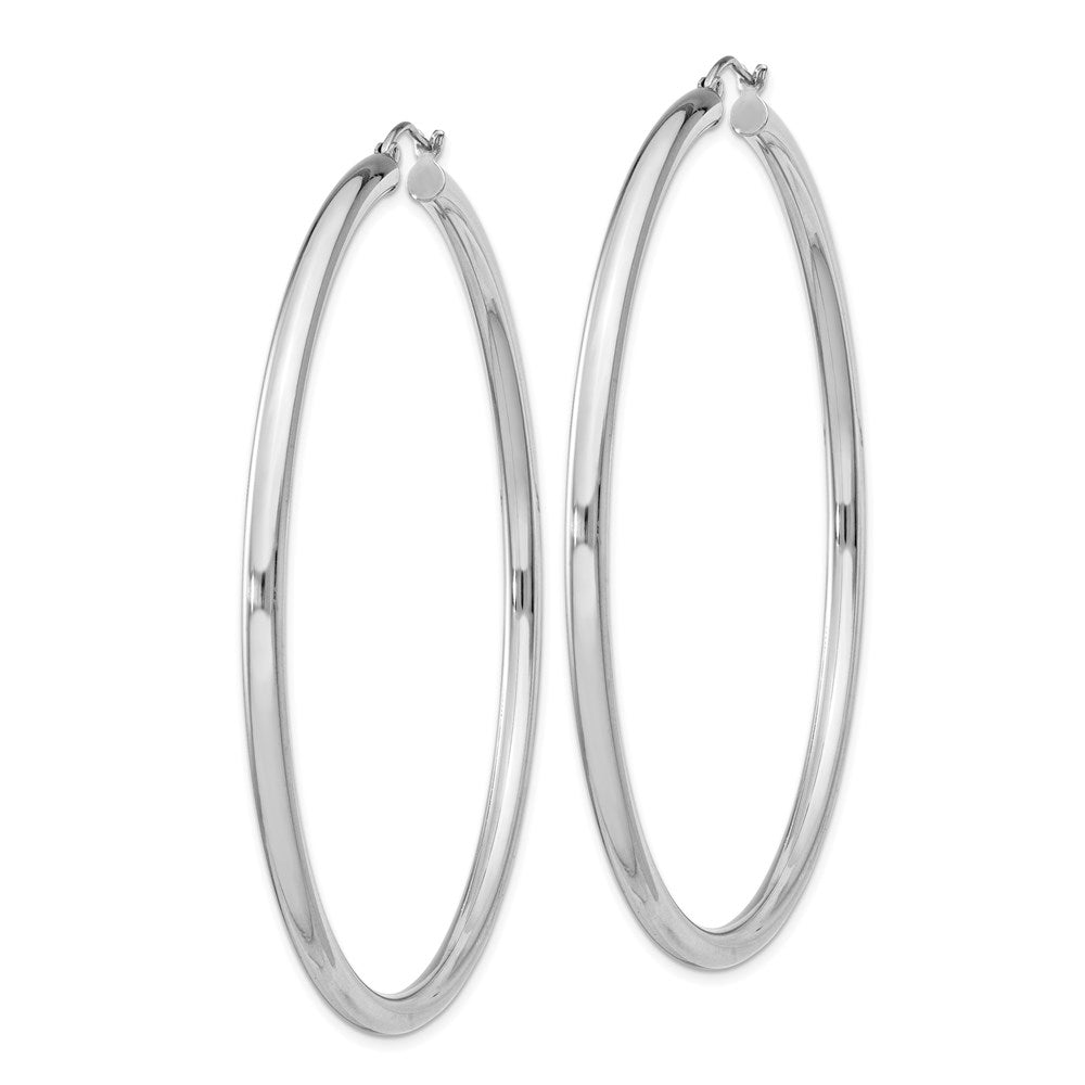 QE4399 Sterling Silver Rhodium-plated 3mm Round Hoop Earrings
