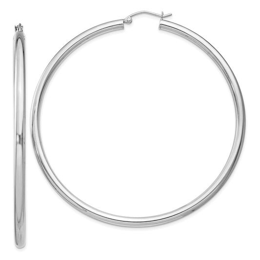 QE4399 Sterling Silver Rhodium-plated 3mm Round Hoop Earrings