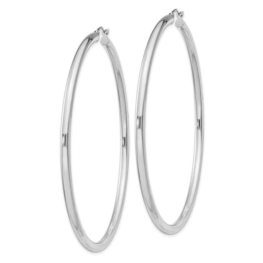 QE4400 Sterling Silver Rhodium-plated 3mm Round Hoop Earrings