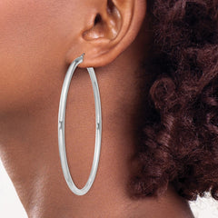 QE4400 Sterling Silver Rhodium-plated 3mm Round Hoop Earrings