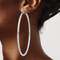 QE4401 Sterling Silver Rhodium-plated 3mm Round Hoop Earrings