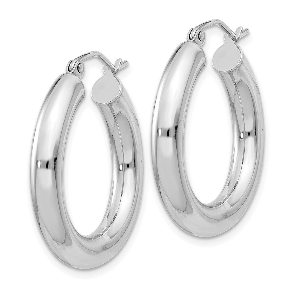 QE4402 Sterling Silver Rhodium-plated 4mm Round Hoop Earrings