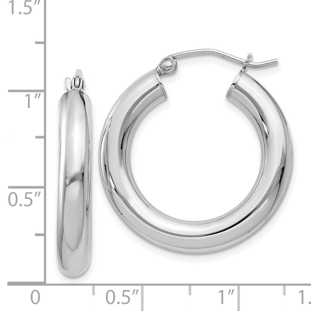 QE4402 Sterling Silver Rhodium-plated 4mm Round Hoop Earrings
