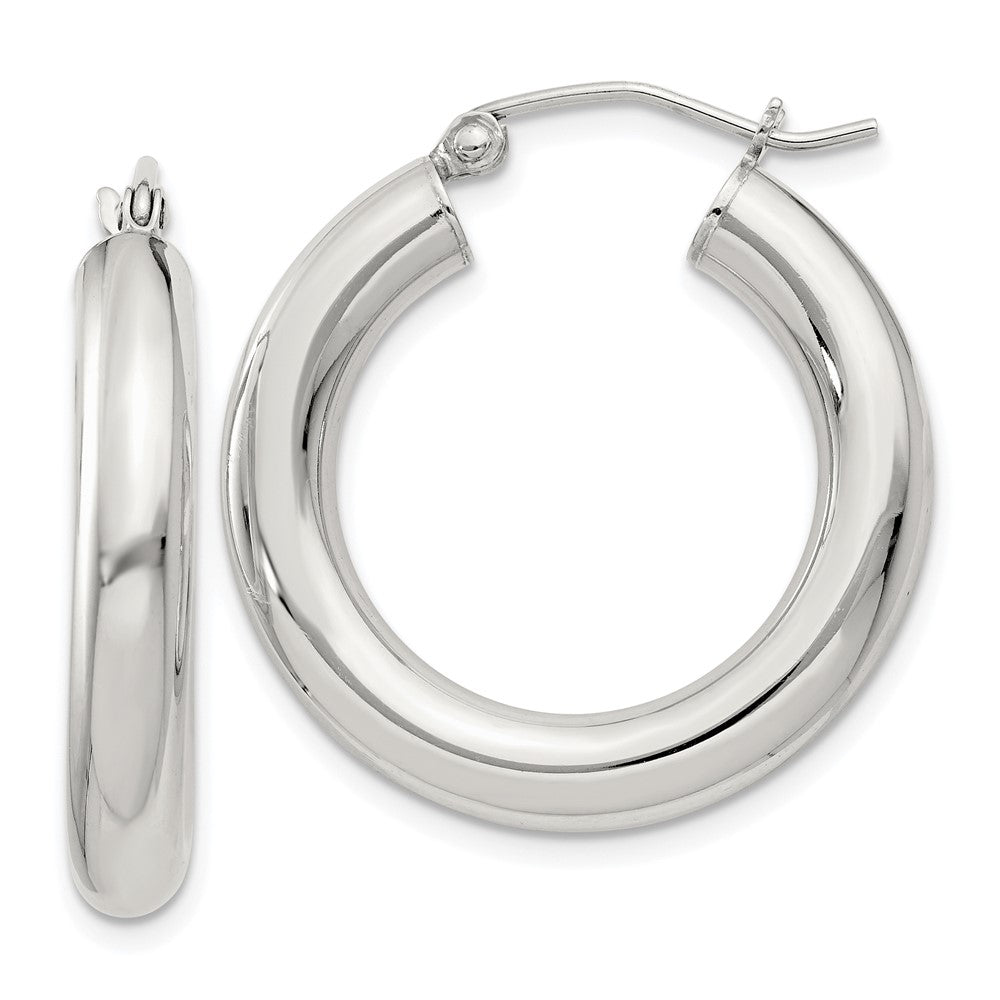 QE4402SP Sterling Silver 4mm Round Hoop Earrings