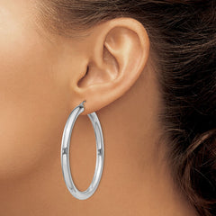 QE4403 Sterling Silver Rhodium-plated 4mm Round Hoop Earrings