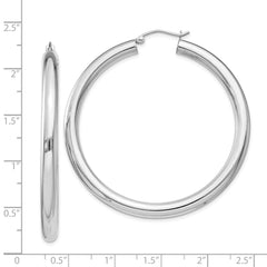 QE4403 Sterling Silver Rhodium-plated 4mm Round Hoop Earrings