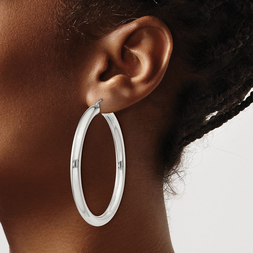 QE4403SP Sterling Silver 4mm Round Hoop Earrings
