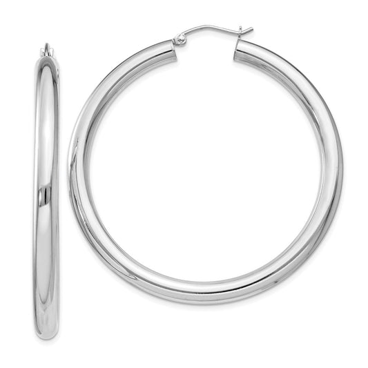 QE4403 Sterling Silver Rhodium-plated 4mm Round Hoop Earrings