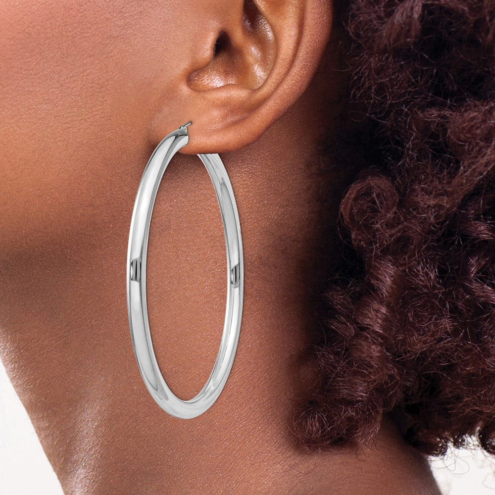 QE4405 Sterling Silver Rhodium-plated 4mm Round Hoop Earrings