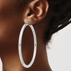 QE4406 Sterling Silver Rhodium-plated 4mm Round Hoop Earrings