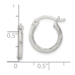 QE4414SP Sterling Silver 2mm Polished/Satin D/C Hoop Earrings