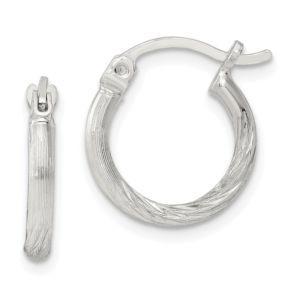 QE4414SP Sterling Silver 2mm Polished/Satin D/C Hoop Earrings