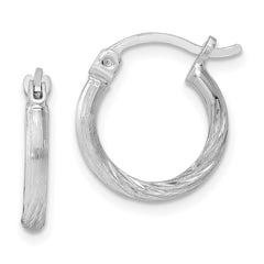 QE4414 Sterling Silver Rhodium-plated 2mm Polished/Satin Diamond-cut Hoop Earrings