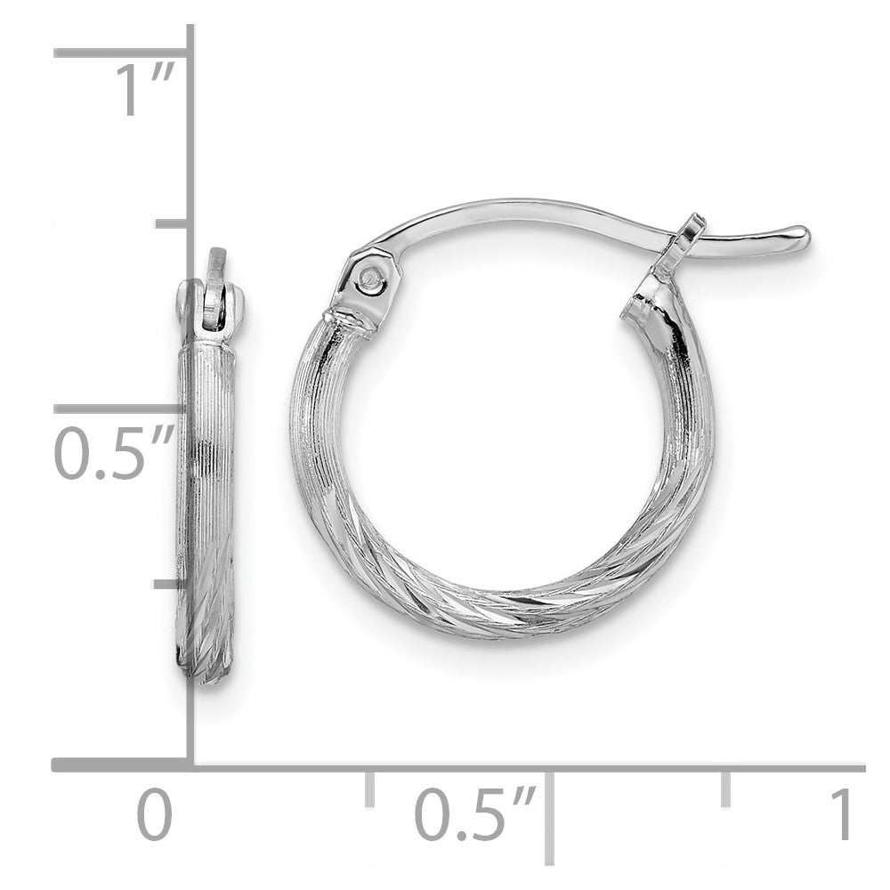 QE4415 Sterling Silver Rhodium-plated 2mm Polished/Satin Diamond-cut Hoop Earrings