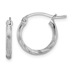 QE4415 Sterling Silver Rhodium-plated 2mm Polished/Satin Diamond-cut Hoop Earrings