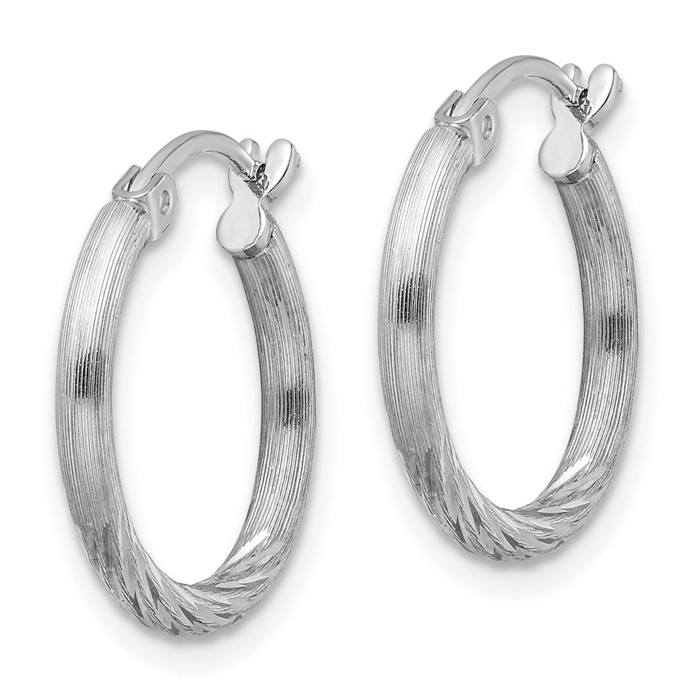 QE4416 Sterling Silver Rhodium-plated 2mm Polished/Satin Diamond-cut Hoop Earrings