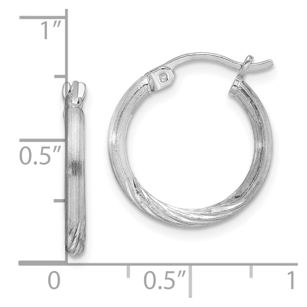 QE4416 Sterling Silver Rhodium-plated 2mm Polished/Satin Diamond-cut Hoop Earrings