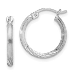 QE4416 Sterling Silver Rhodium-plated 2mm Polished/Satin Diamond-cut Hoop Earrings