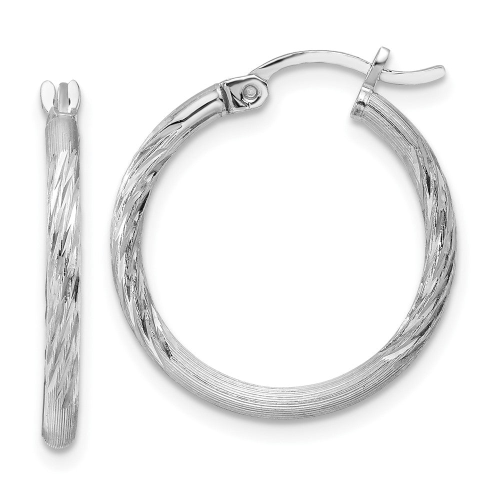 QE4417 Sterling Silver Rhodium-plated 2mm Polished/Satin Diamond-cut Hoop Earrings