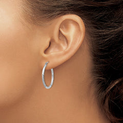 QE4418 Sterling Silver Rhodium-plated 2mm Polished/Satin Diamond-cut Hoop Earrings