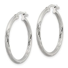 QE4418SP Sterling Silver 2mm Polished/Satin D/C Hoop Earrings