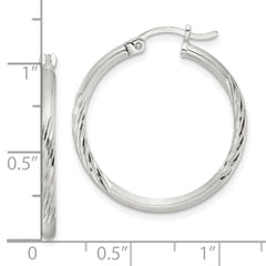 QE4418SP Sterling Silver 2mm Polished/Satin D/C Hoop Earrings