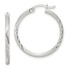 QE4418SP Sterling Silver 2mm Polished/Satin D/C Hoop Earrings