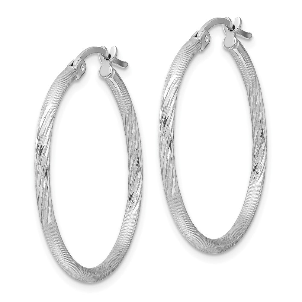 QE4419 Sterling Silver Rhodium-plated 2mm Polished/Satin Diamond-cut Hoop Earrings