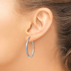 QE4419 Sterling Silver Rhodium-plated 2mm Polished/Satin Diamond-cut Hoop Earrings