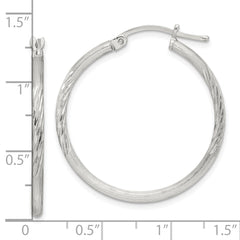 QE4419SP Sterling Silver 2mm Polished/Satin D/C Hoop Earrings