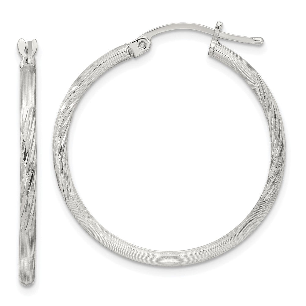 QE4419SP Sterling Silver 2mm Polished/Satin D/C Hoop Earrings